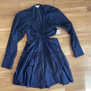 BNWT Jason Wu Navy Blue Long Sleeve Cutout Knot Fit & Flare Dress Sz Small